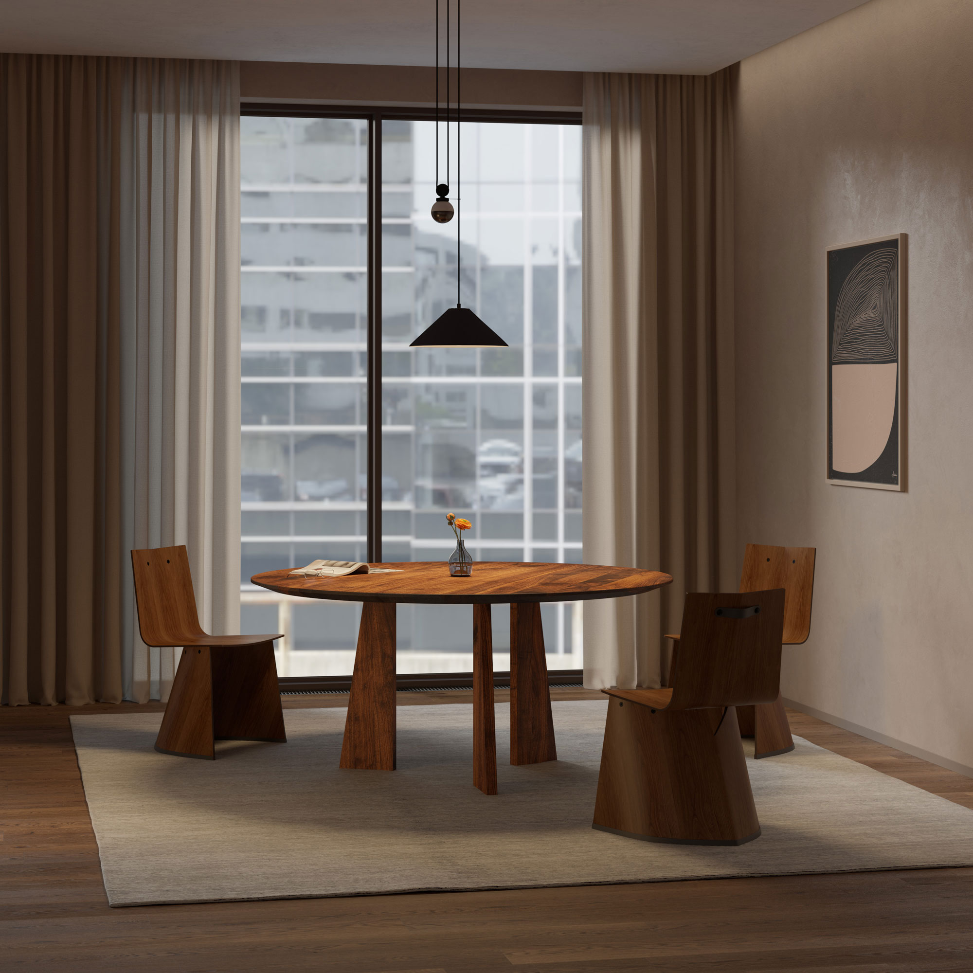 Luxury Table PYLON ROUND cam1 custom made in solid wood by vitamin design